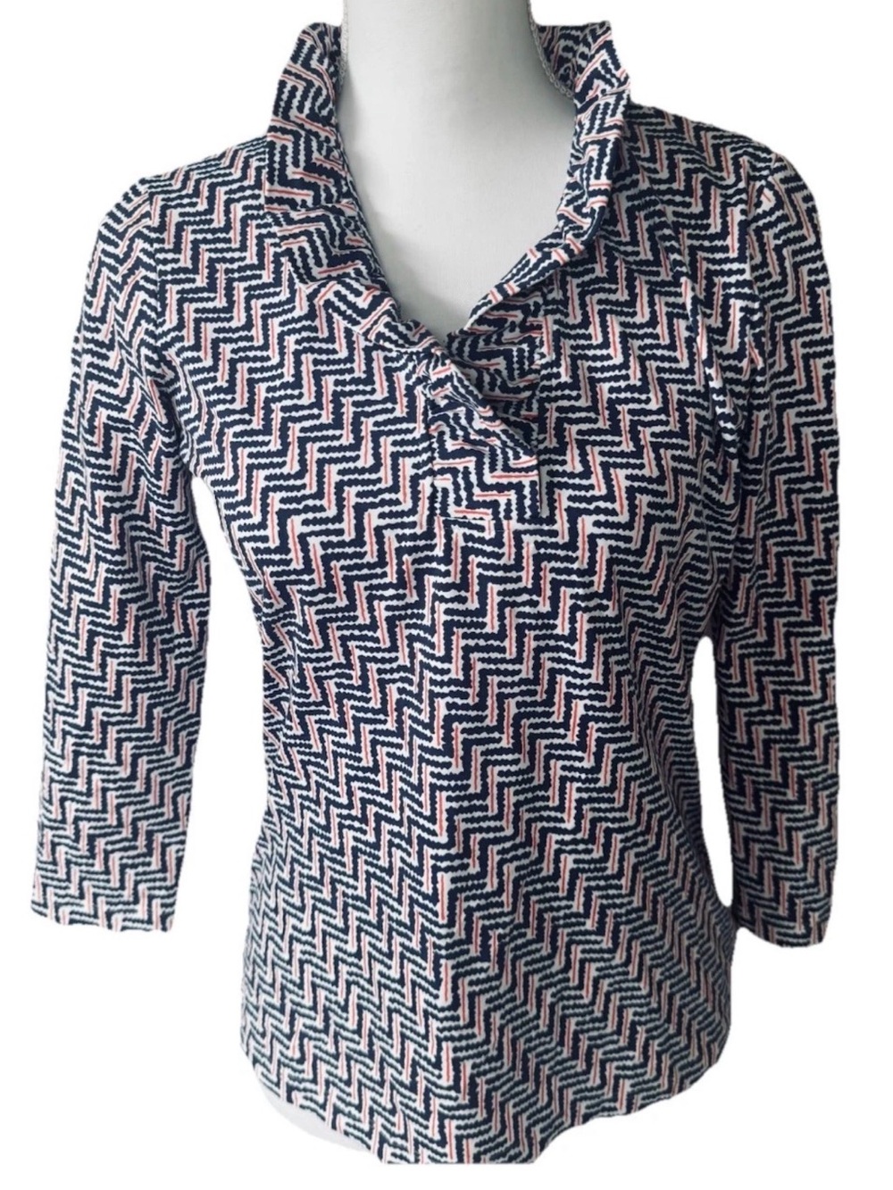 J.McLaughlin Durham patterned ruffle top 3/4 sleeves
